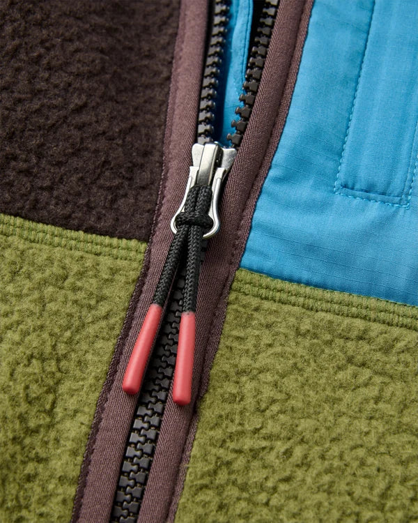 Offgrid Recycled Full Zip Sherpa Fleece - Espresso/Khaki