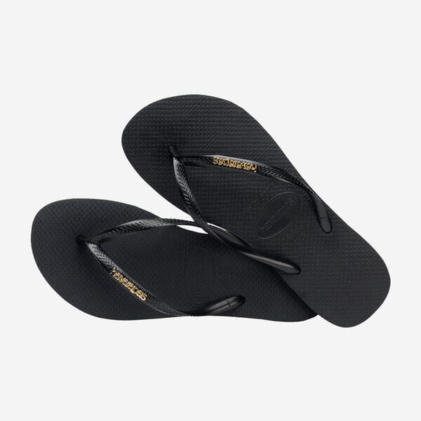 Havaianas Slim Logo Metallic - Black/Gold Women's Flipflops,Shoes & Boots Havaianas