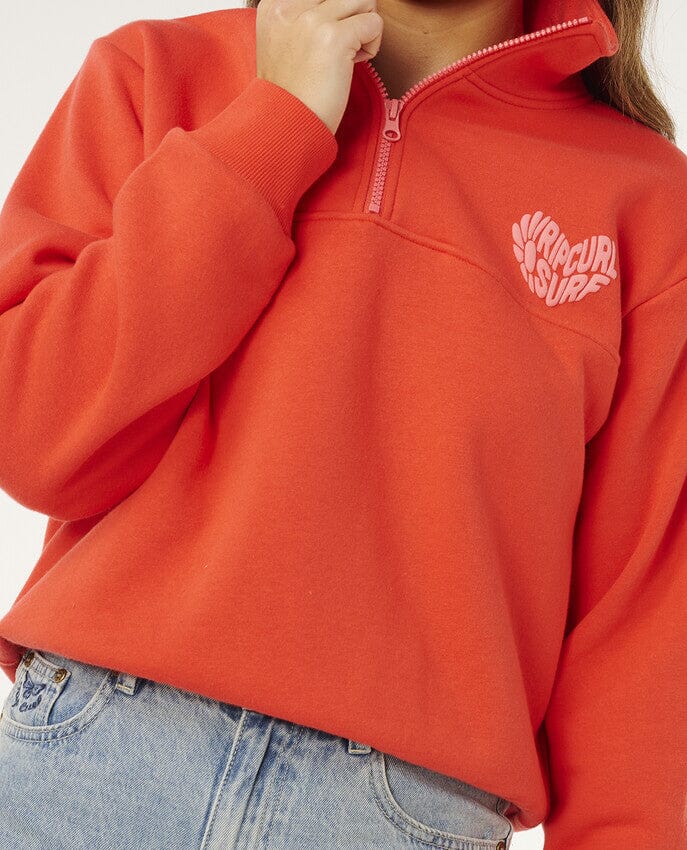 Heart Half Zip Fleece - Red Women's Hoodies & Sweatshirts Rip Curl Women