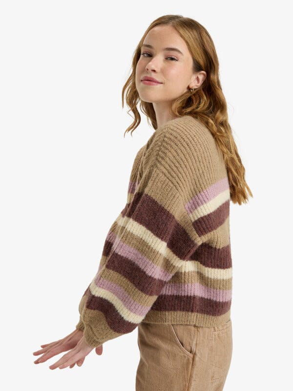 Marble Tiles Stripe Cardigan - Woodsmoke Women's Knitwear Roxy