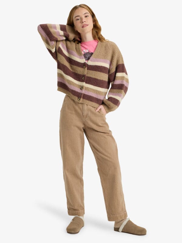 Marble Tiles Stripe Cardigan - Woodsmoke Women's Knitwear Roxy