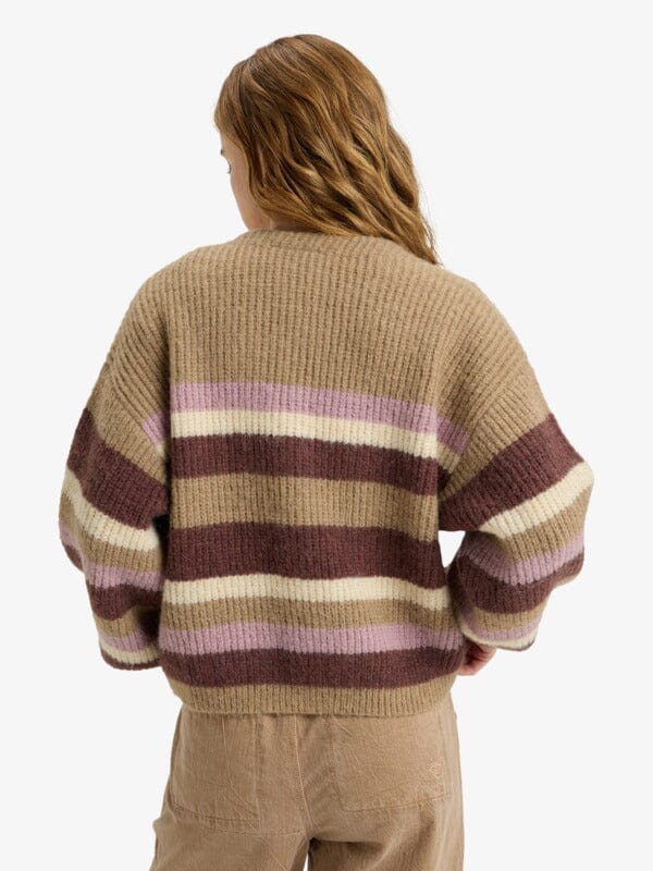 Marble Tiles Stripe Cardigan - Woodsmoke Women's Knitwear Roxy