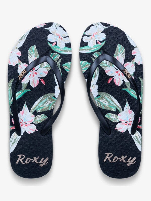 New Viva Printed - Black/White/Green Women's Flipflops,Shoes & Boots Roxy UK 3