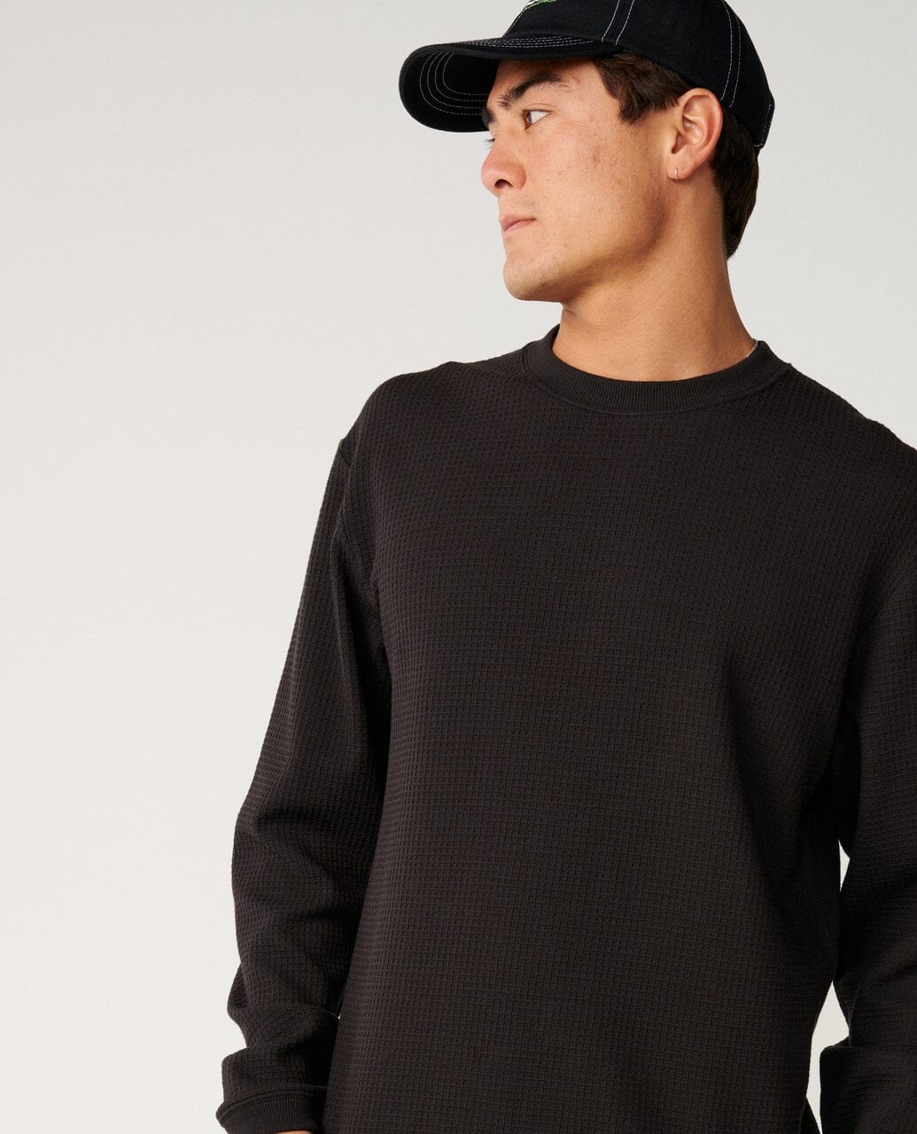 Premium Surf Waffle Long Sleeve Tee - Washed Black Men's Hoodies & Sweatshirts Rip Curl