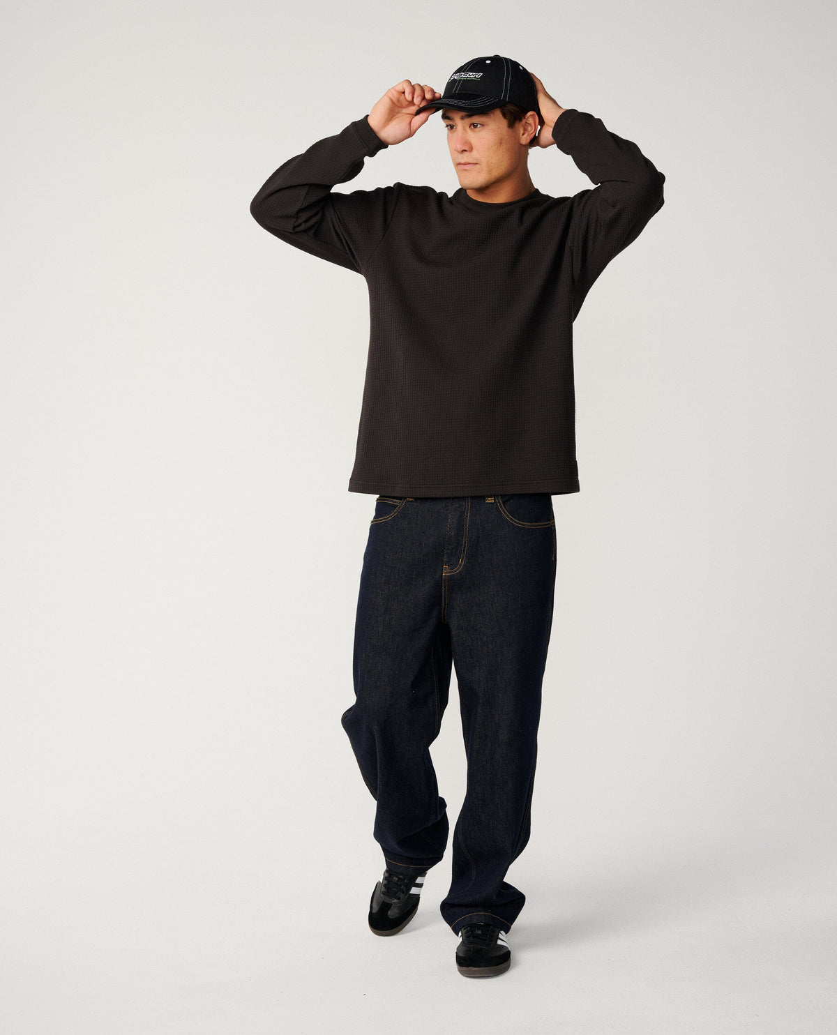 Premium Surf Waffle Long Sleeve Tee - Washed Black Men's Hoodies & Sweatshirts Rip Curl