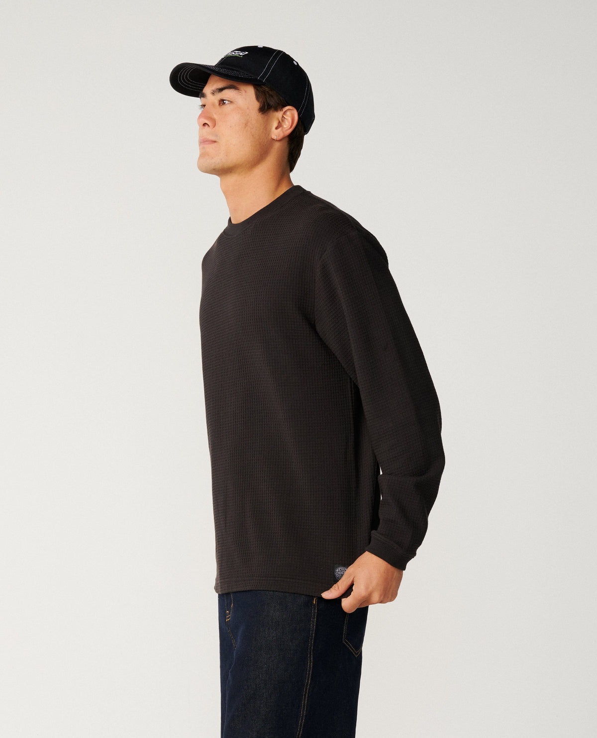 Premium Surf Waffle Long Sleeve Tee - Washed Black Men's Hoodies & Sweatshirts Rip Curl
