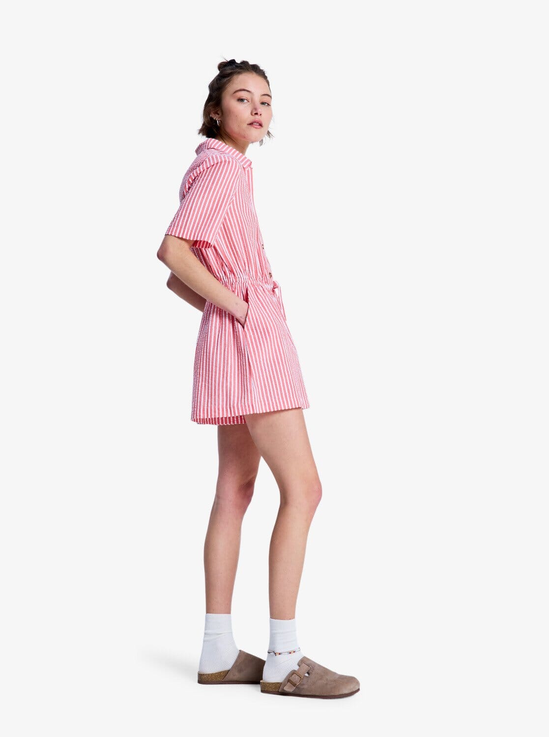 Real Tomorrow Collared Short Jumpsuit - Hibiscus Sunrise Stripe Women's Dress Roxy