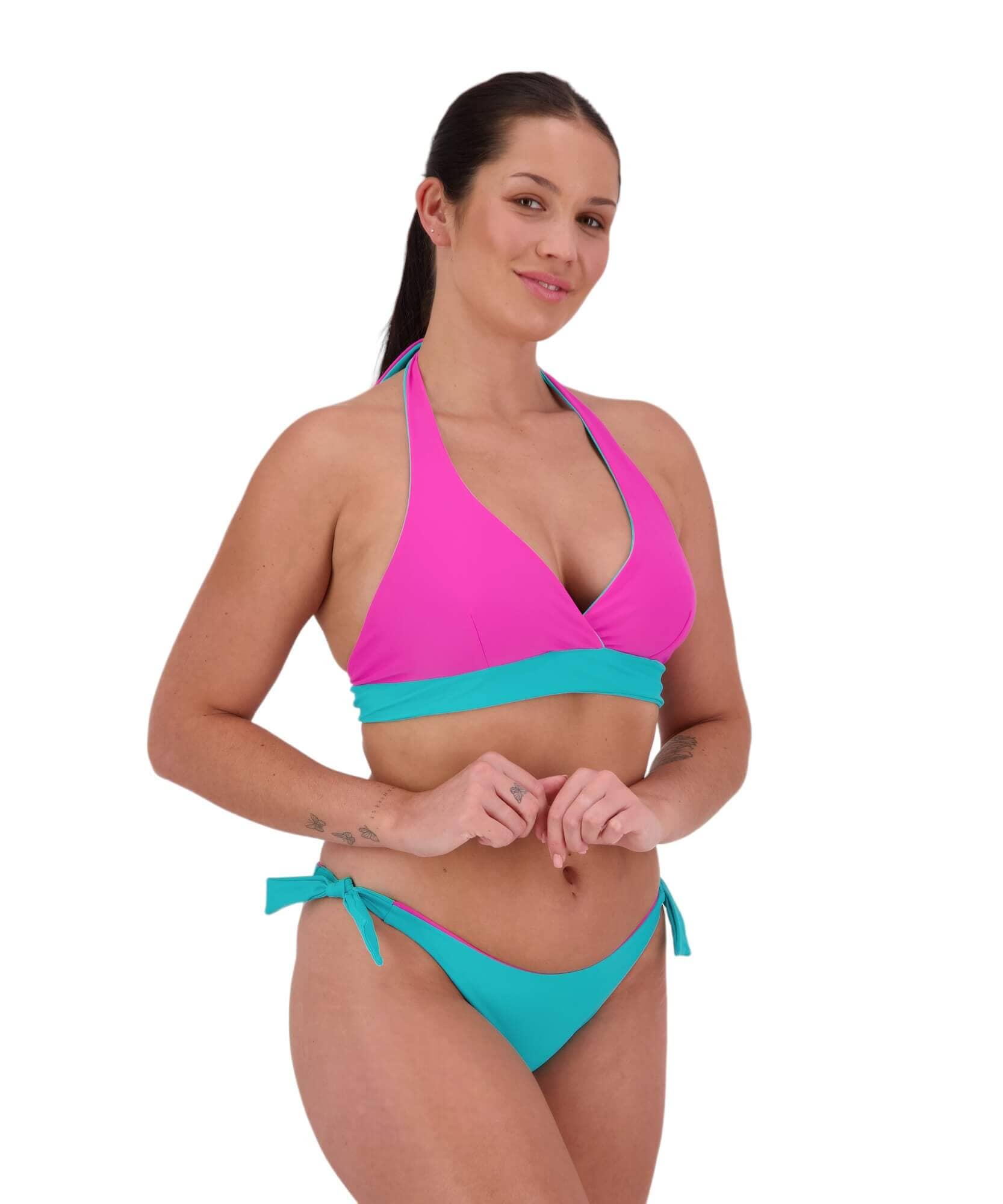 Reversible Tie Side Pant - Aqua/Pink Women's Swimsuits & Bikinis Moontide