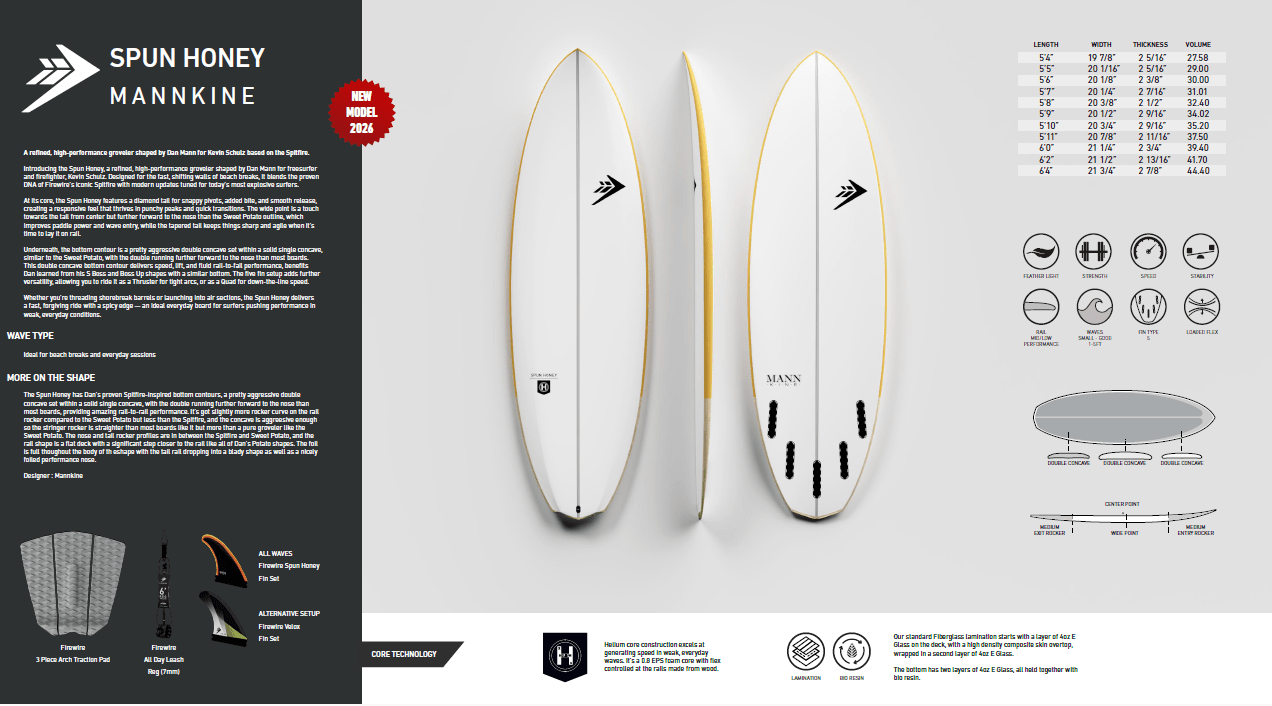 Spun Honey - 5'8" Helium Tech Surfboard Firewire