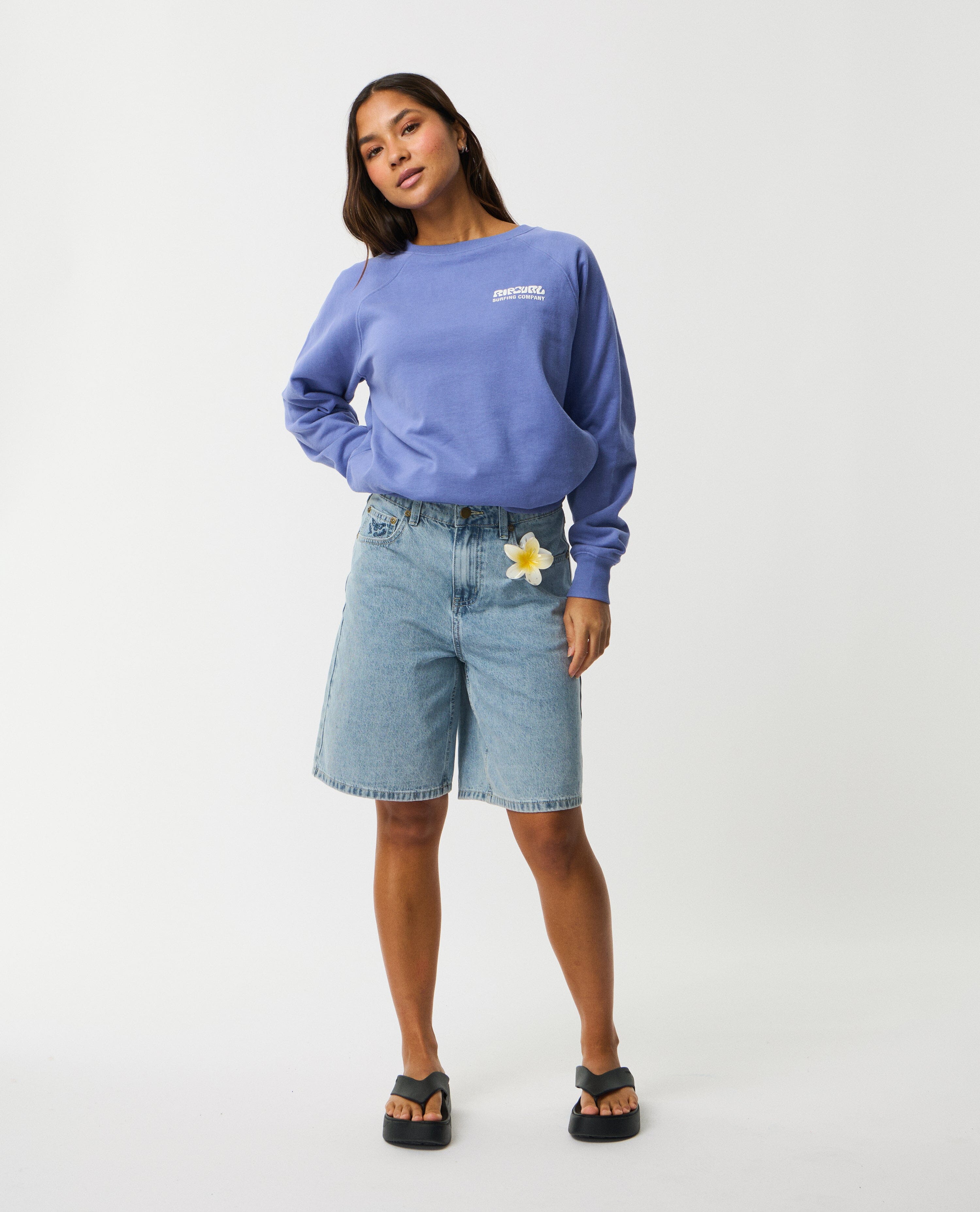 Surf Puff Raglan Relaxed Crew - Mid Blue Women's Hoodies & Sweatshirts Rip Curl Women