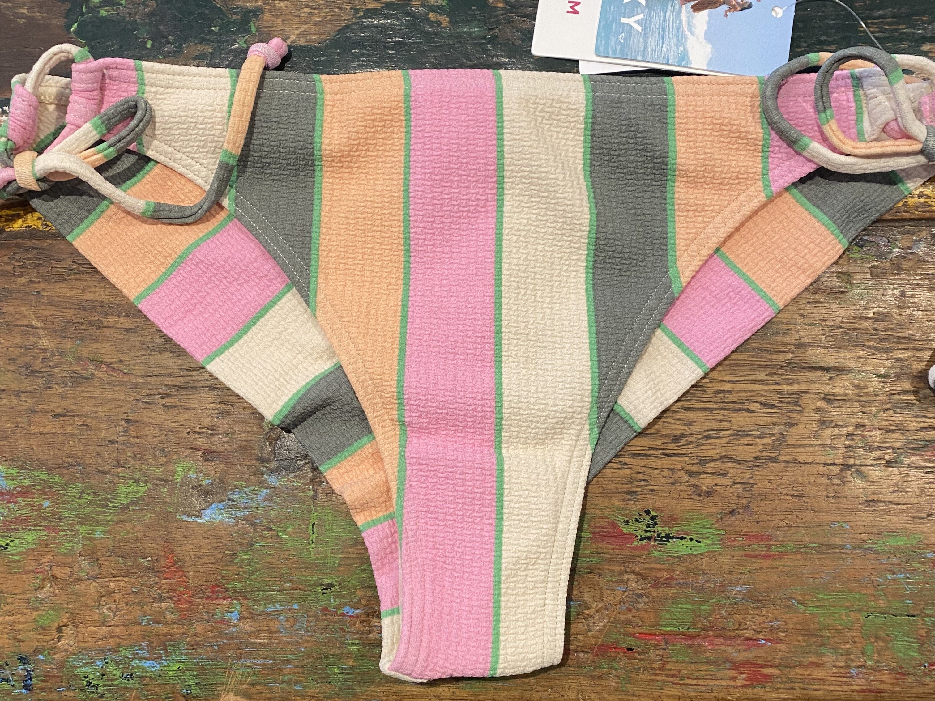 Vista Stripe Tie Side Cheeky - Agave Green* Women's Swimsuits & Bikinis Roxy