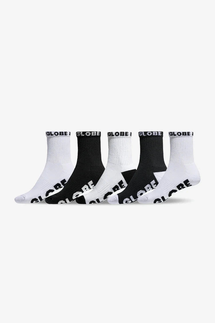 Youth Quarter Sock 5Pk - Black/White Children's Socks Globe