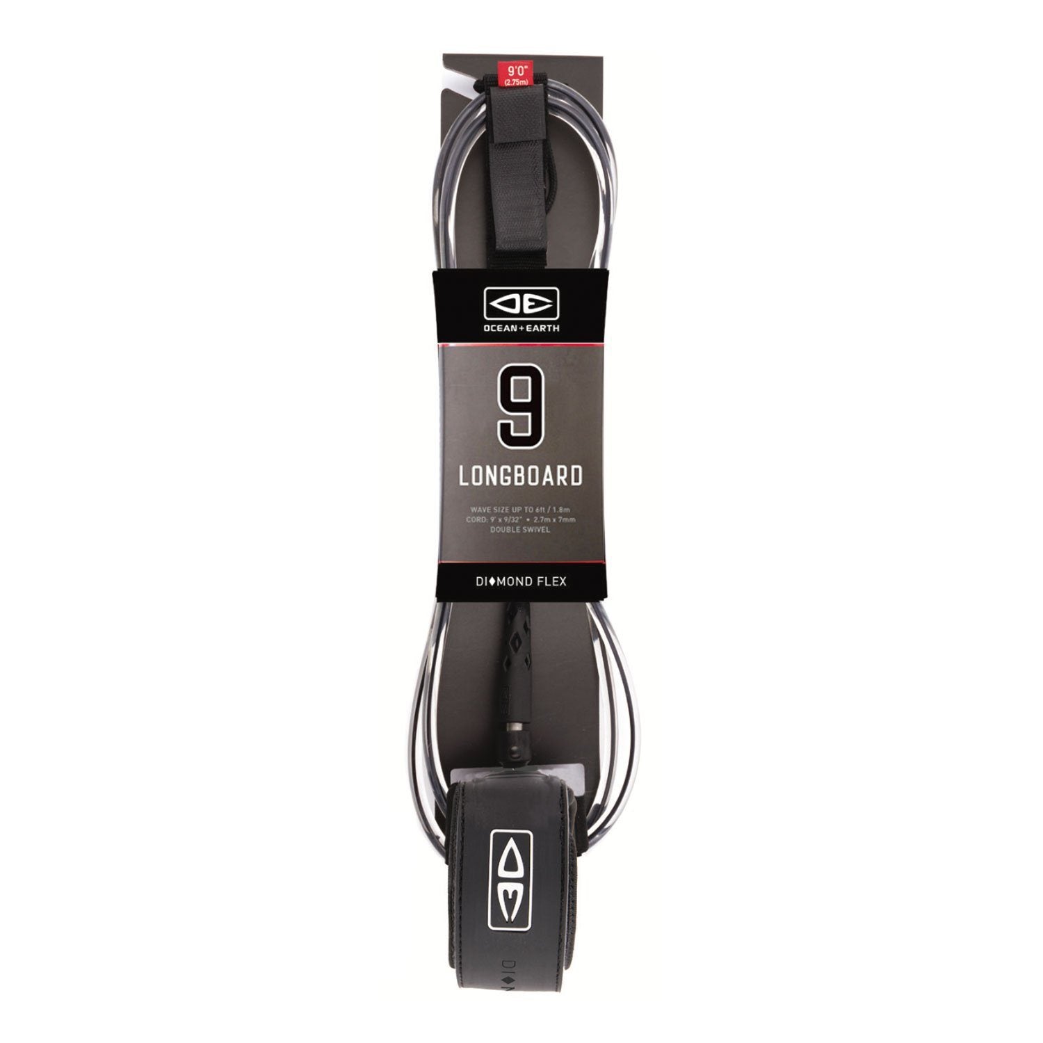 9ft Regular Leash Leashes Ocean & Earth Black