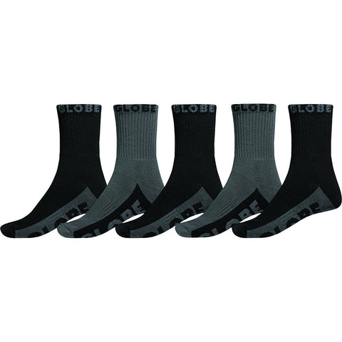 Black/Grey Crew Sock 5 Pack Men's Socks Globe 