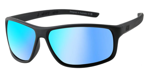 DD Zero - Satin Black - Grey/Ice Blue Mirror Polarised Sunglasses Dirty Dogs 