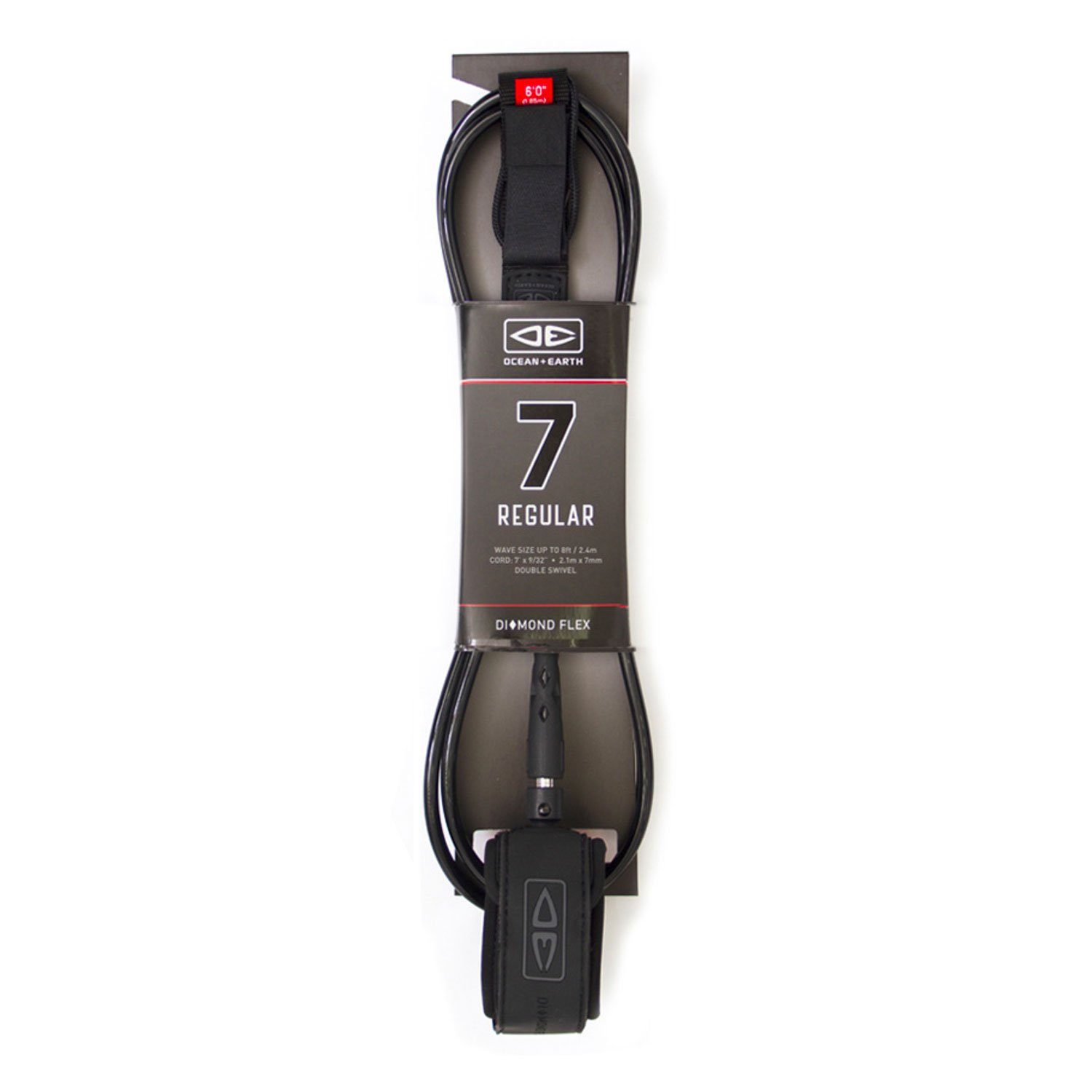REGULAR 7'0" MOULDED LEASH Leashes Ocean & Earth Black