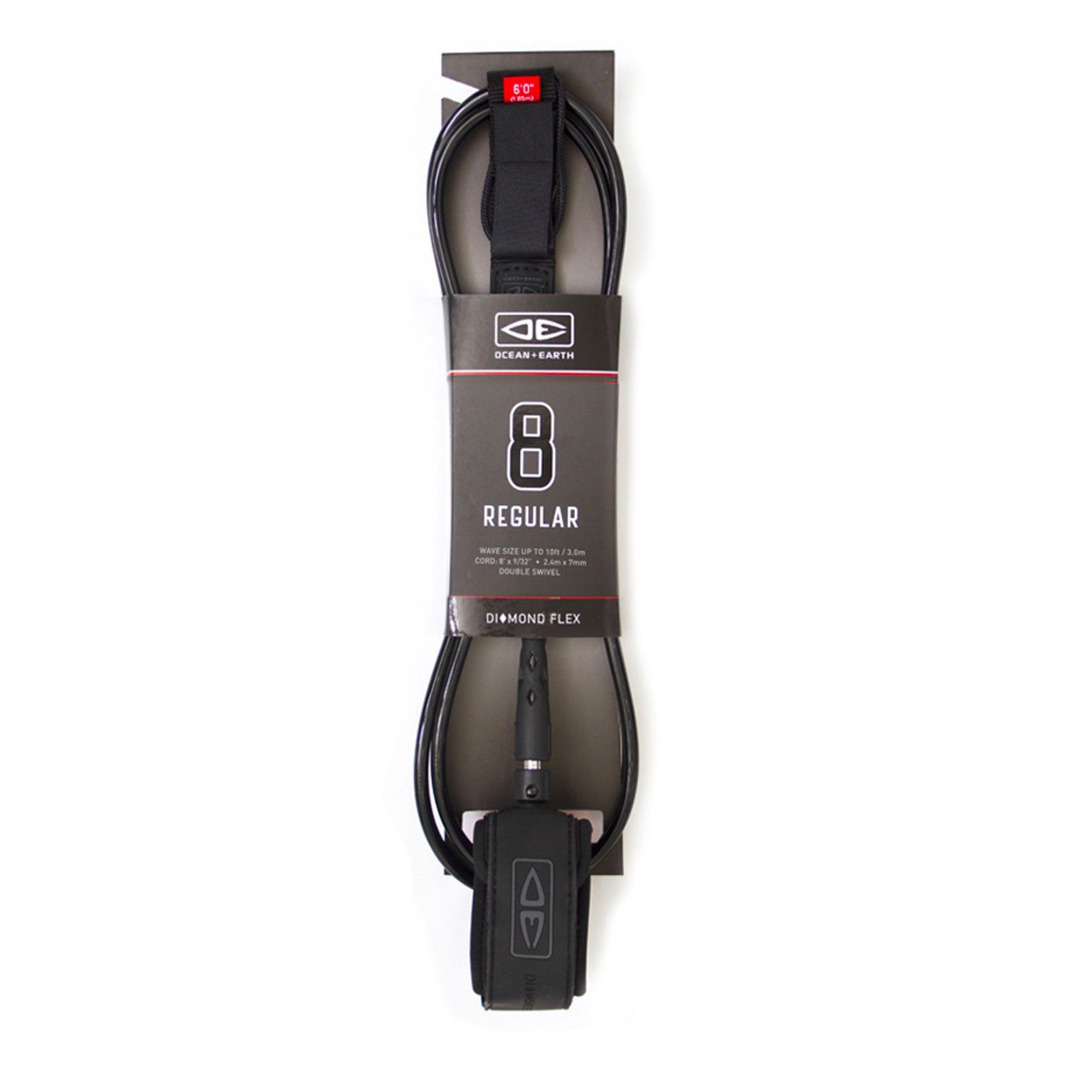 REGULAR 8'0" MOULDED LEASH Leashes Ocean & Earth Black