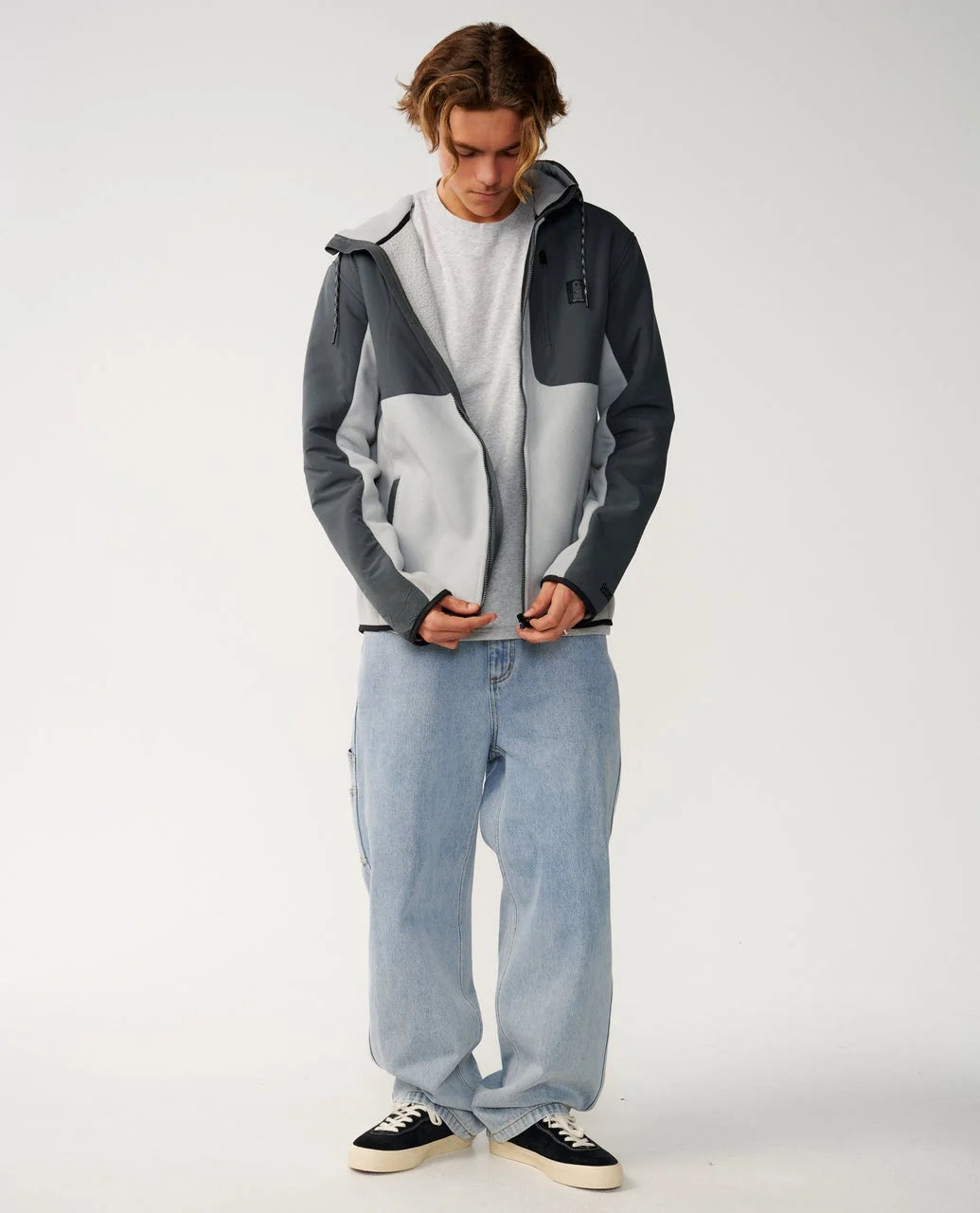 S Series Panelled Zip Through Fleece - Charcoal