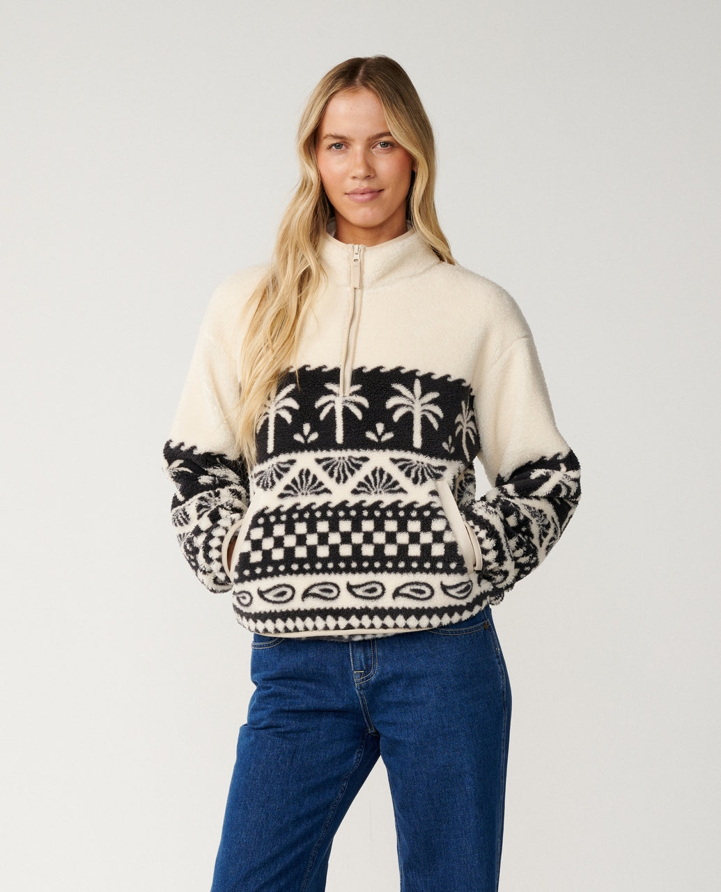 Bossa Nova 1/4 Zip Polar Fleece - Black/White