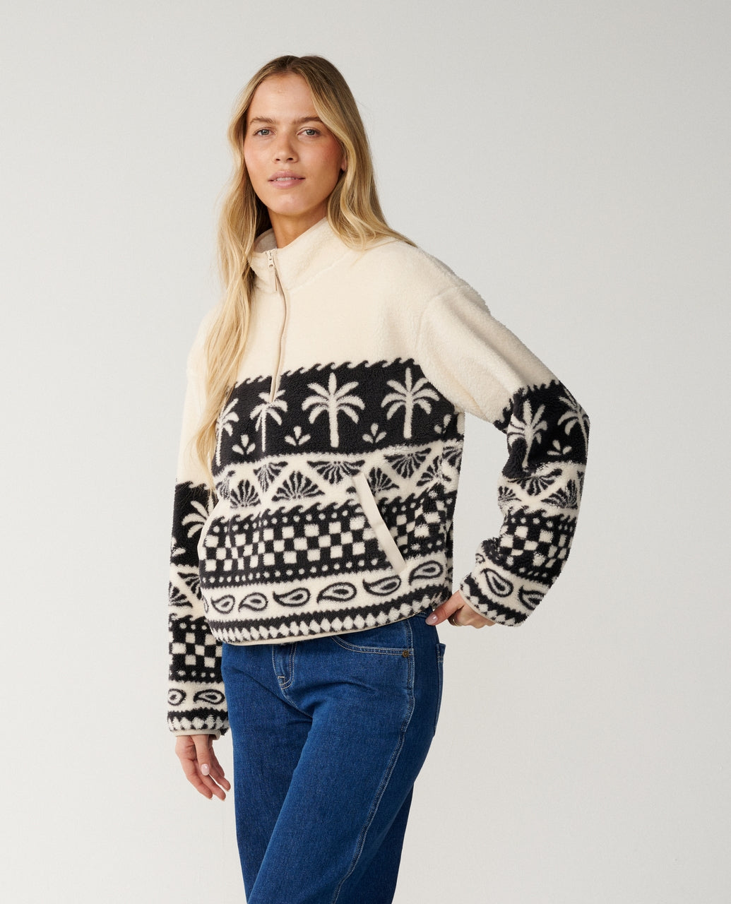 Bossa Nova 1/4 Zip Polar Fleece - Black/White