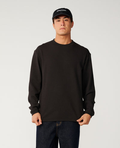 Premium Surf Waffle Long Sleeve Tee - Washed Black