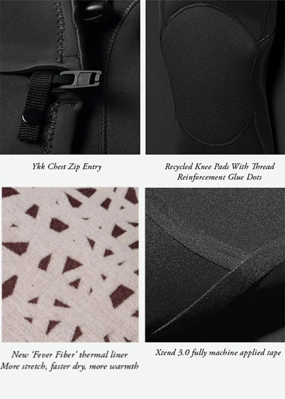 7 Seas 5/4/3 Hooded Chest Zip Wetsuit - Black Wetsuits Vissla 