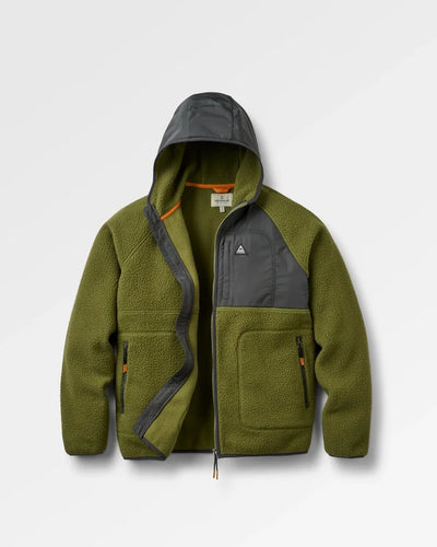 Offgrid Recycled Full Zip Hooded Sherpa Fleece - Khaki