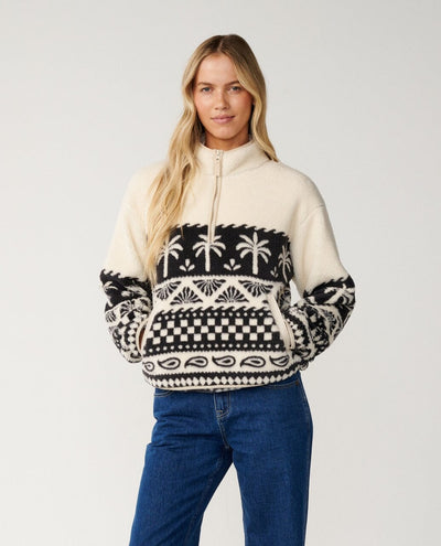 Bossa Nova 1/4 Zip Polar Fleece - Black/White Women's Hoodies & Sweatshirts Rip Curl Women XS 