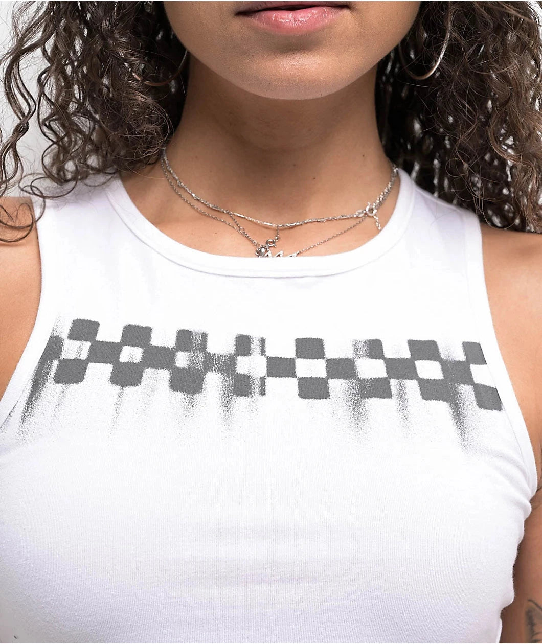 Check Wash Fitted Crop - White Women's T-Shirts and Vest Tops Vans Womens 
