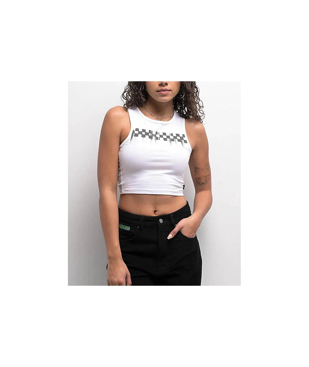 Check Wash Fitted Crop - White Women's T-Shirts and Vest Tops Vans Womens 