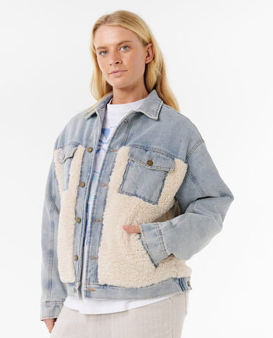 Cruisin' Sherpa Denim Jacket Women's Jackets Rip Curl Women L 