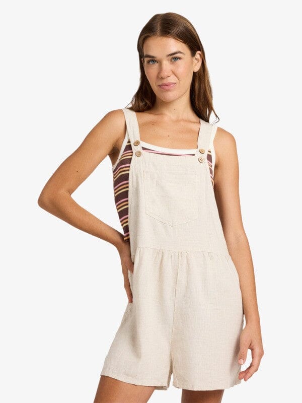 Easy Isle Mini Jumper (Dungaree Shorts) - Natural Women's Shorts & Boardshorts Roxy XS 