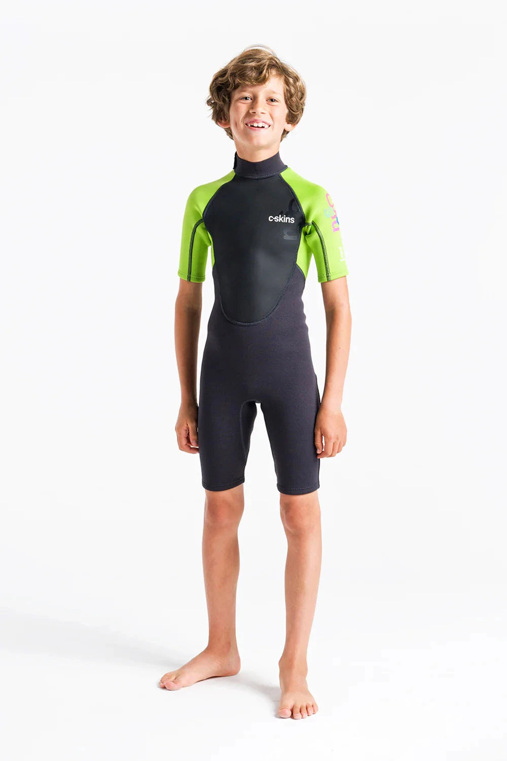 Element 3/2mm Junior Flat-lock Back Zip Shorty - Anthracite/Lime/Multi Children's Wetsuits C-Skins S 