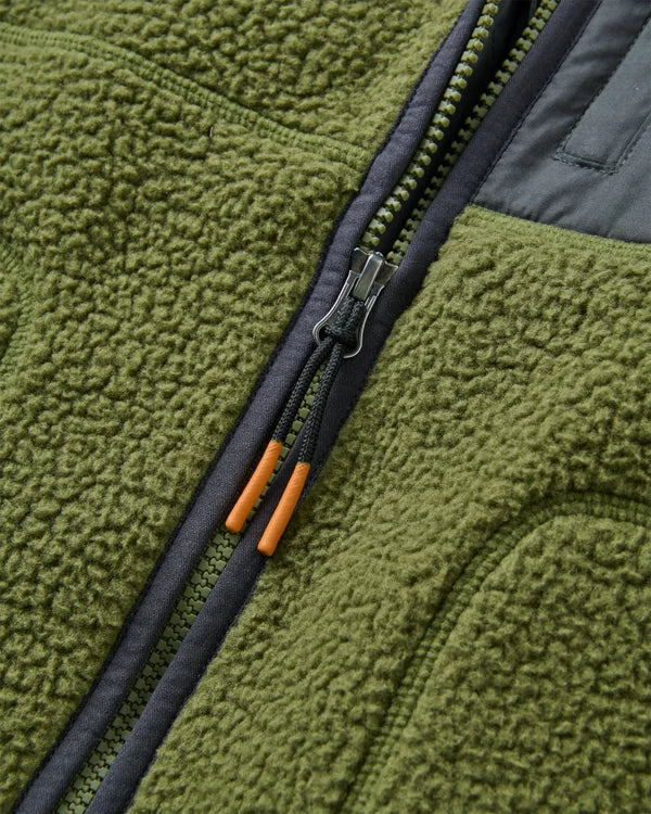 Offgrid Recycled Full Zip Hooded Sherpa Fleece - Khaki