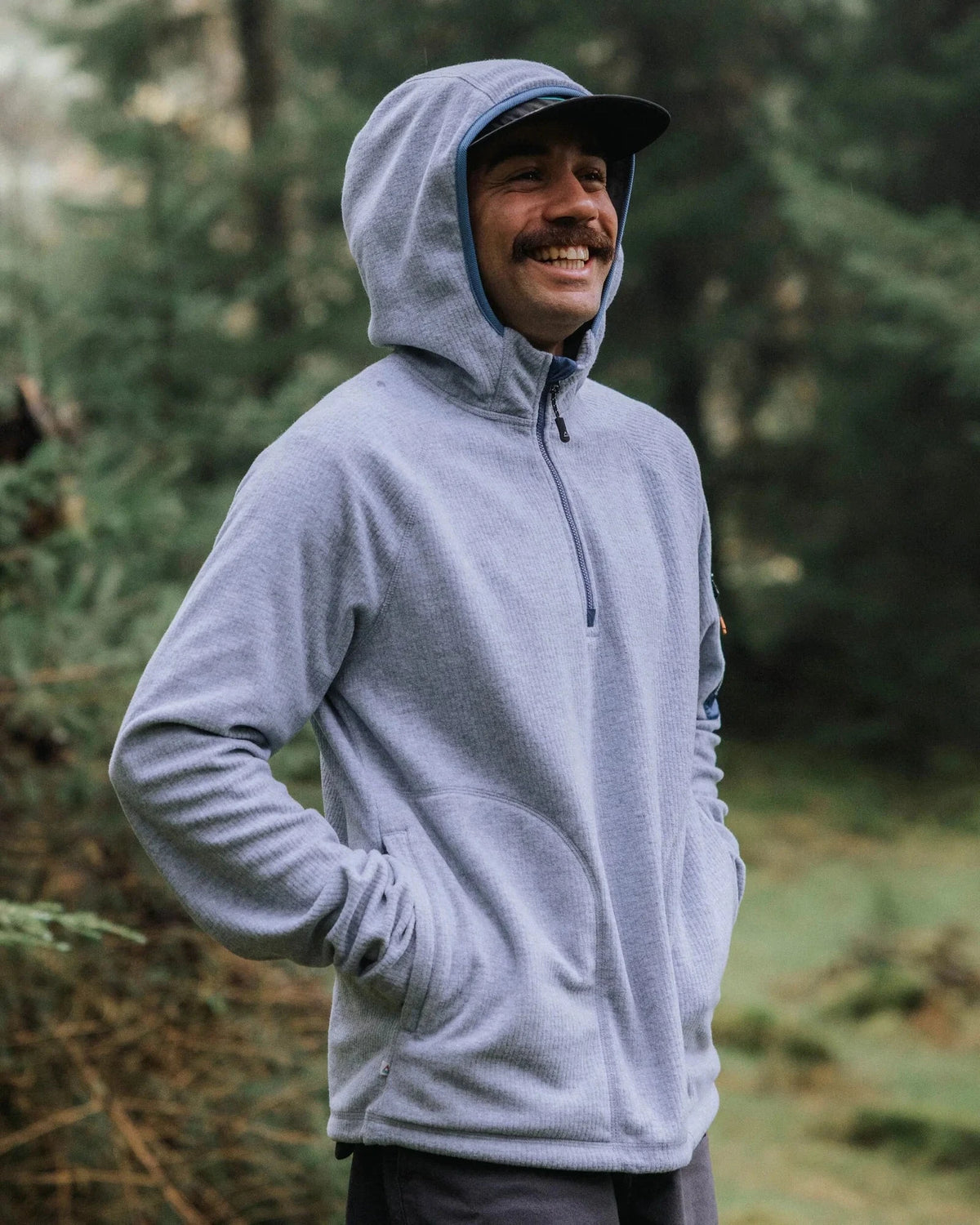 Forestscape Grid Fleece Hoodie - Grey Marle Men's Jackets Passenger 