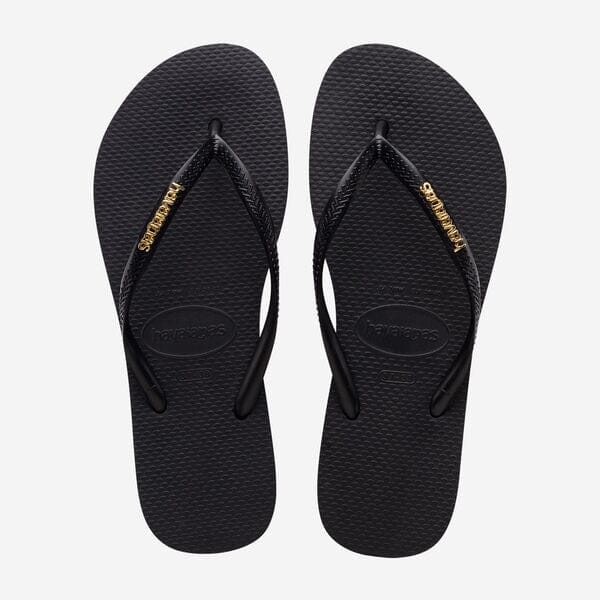 Havaianas Slim Logo Metallic - Black/Gold Women's Flipflops,Shoes & Boots Havaianas 