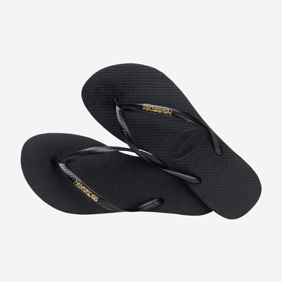 Havaianas Slim Logo Metallic - Black/Gold Women's Flipflops,Shoes & Boots Havaianas 