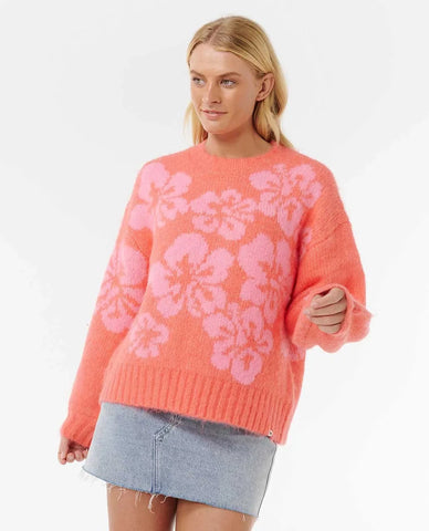 Hibiscus Heat Jacquard Crew Fleece - Watermelon Women's Hoodies & Sweatshirts Rip Curl Women XS 