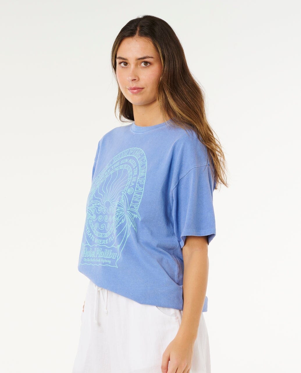 Hotel Malibu Heritage Tee - Cornflower Blue Women's T-Shirts and Vest Tops Rip Curl Women 