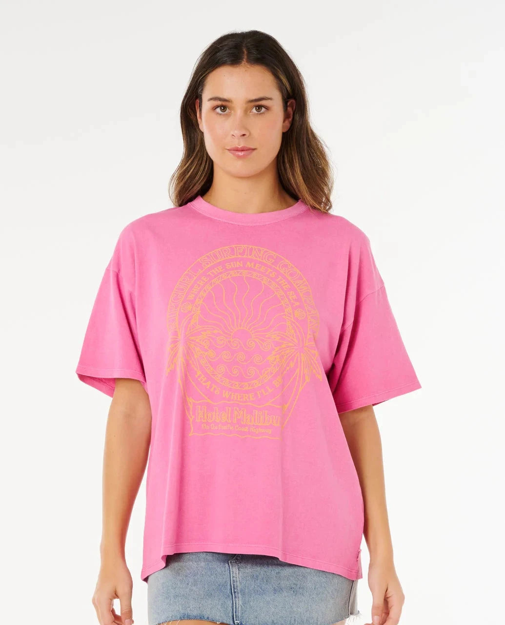 Hotel Malibu Heritage Tee - Super Pink Women's T-Shirts and Vest Tops Rip Curl Women XS 