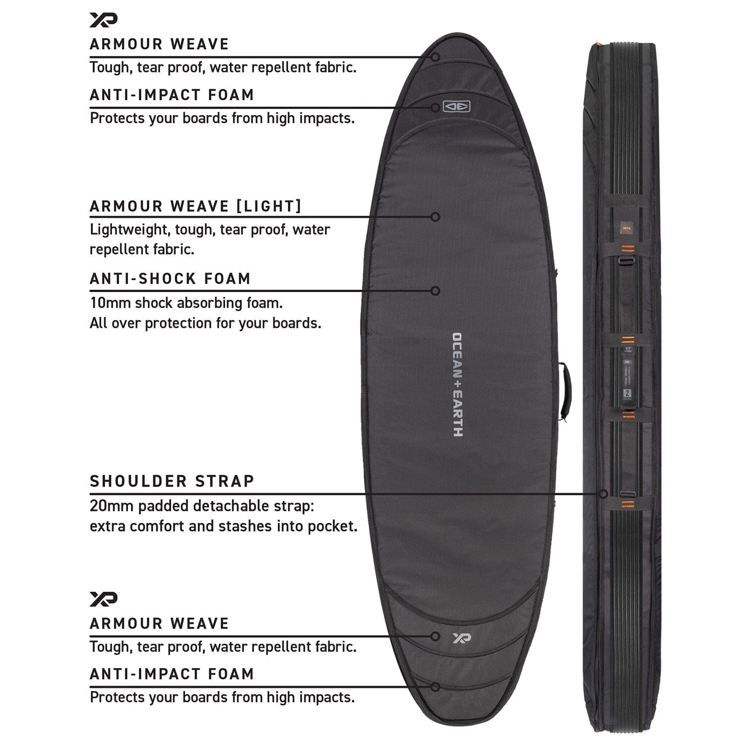 Hypa Shortboard Travel Cover - 6'8" 2 Board Board Bags Ocean & Earth 