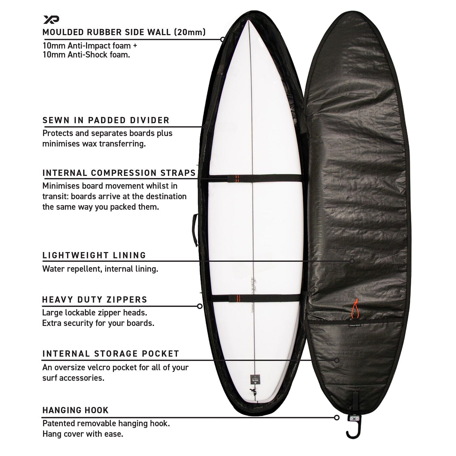 Hypa Shortboard Travel Cover - 6'8" 2 Board Board Bags Ocean & Earth 