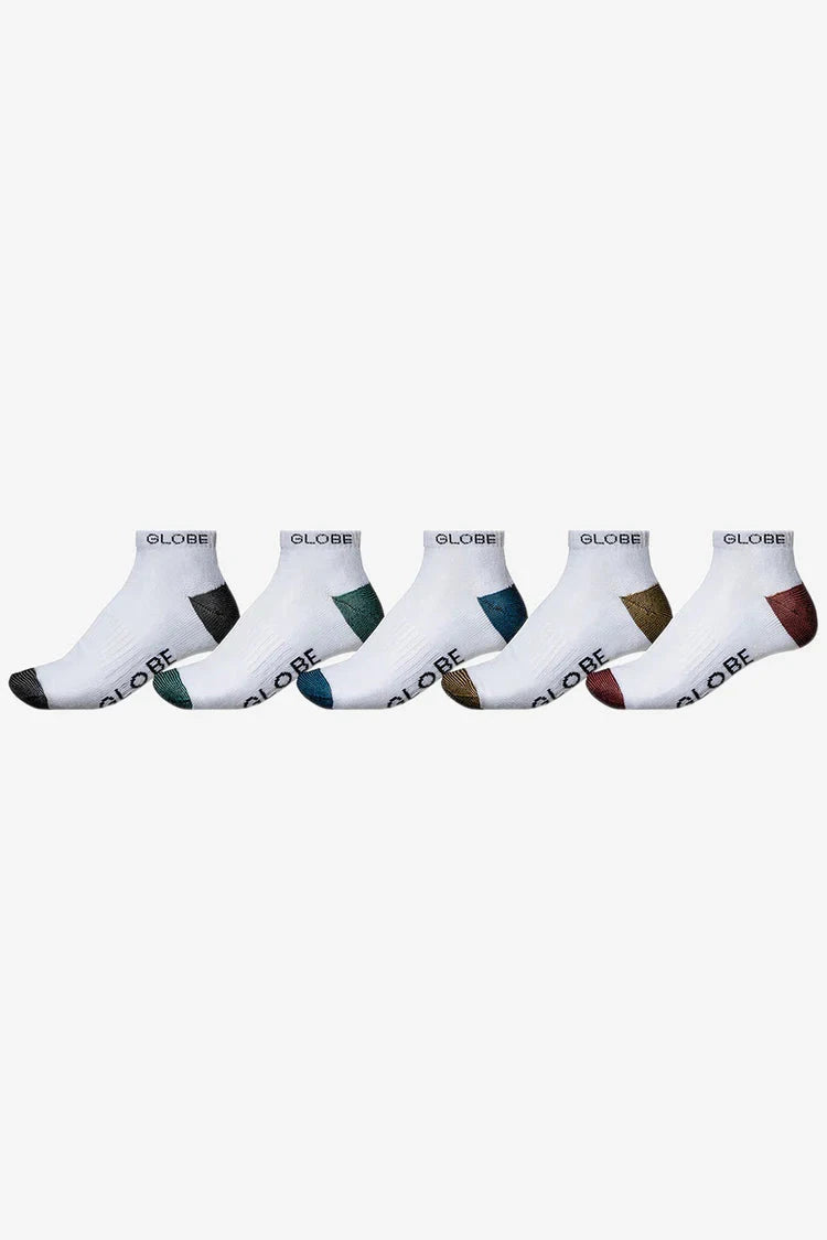 Ingles Ankle Sock 5Pk - White/Assorted Men's Socks Globe 