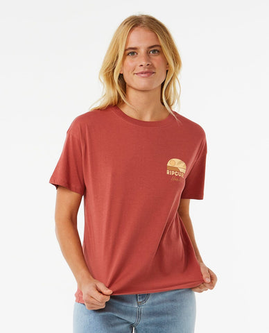 Line Up Relaxed Tee - Maroon Women's T-Shirts and Vest Tops Rip Curl women XS 