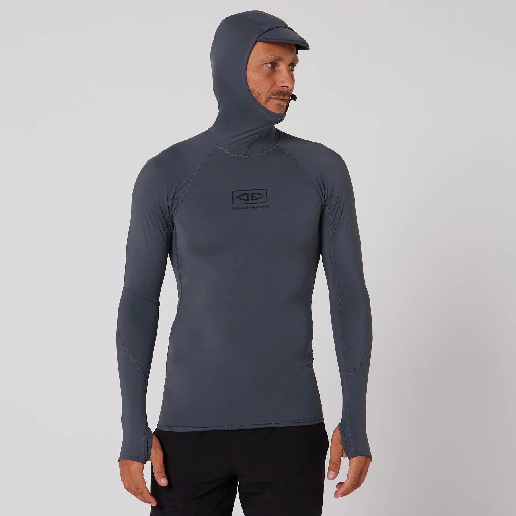 Men's Tropic Hooded Long Sleeve Rash Shirt - Charcoal Men's Rash Vests & Shorts Ocean & Earth 