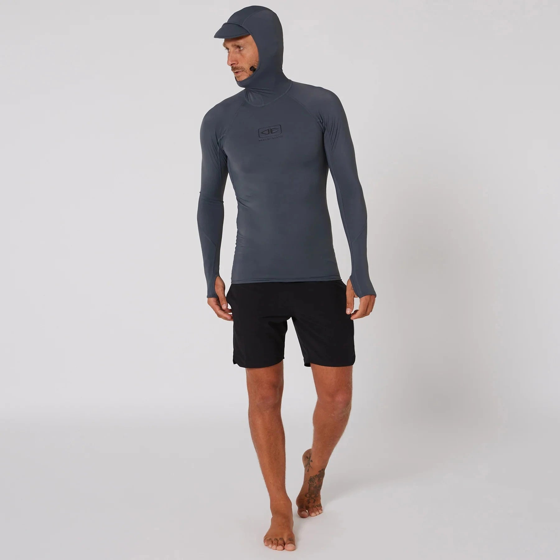 Men's Tropic Hooded Long Sleeve Rash Shirt - Charcoal Men's Rash Vests & Shorts Ocean & Earth 