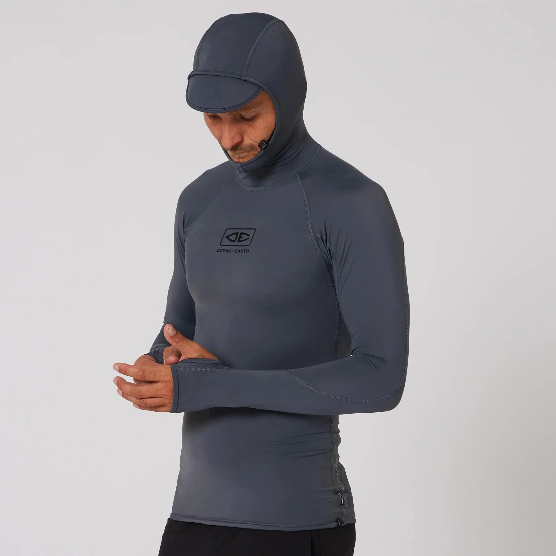 Men's Tropic Hooded Long Sleeve Rash Shirt - Charcoal Men's Rash Vests & Shorts Ocean & Earth 