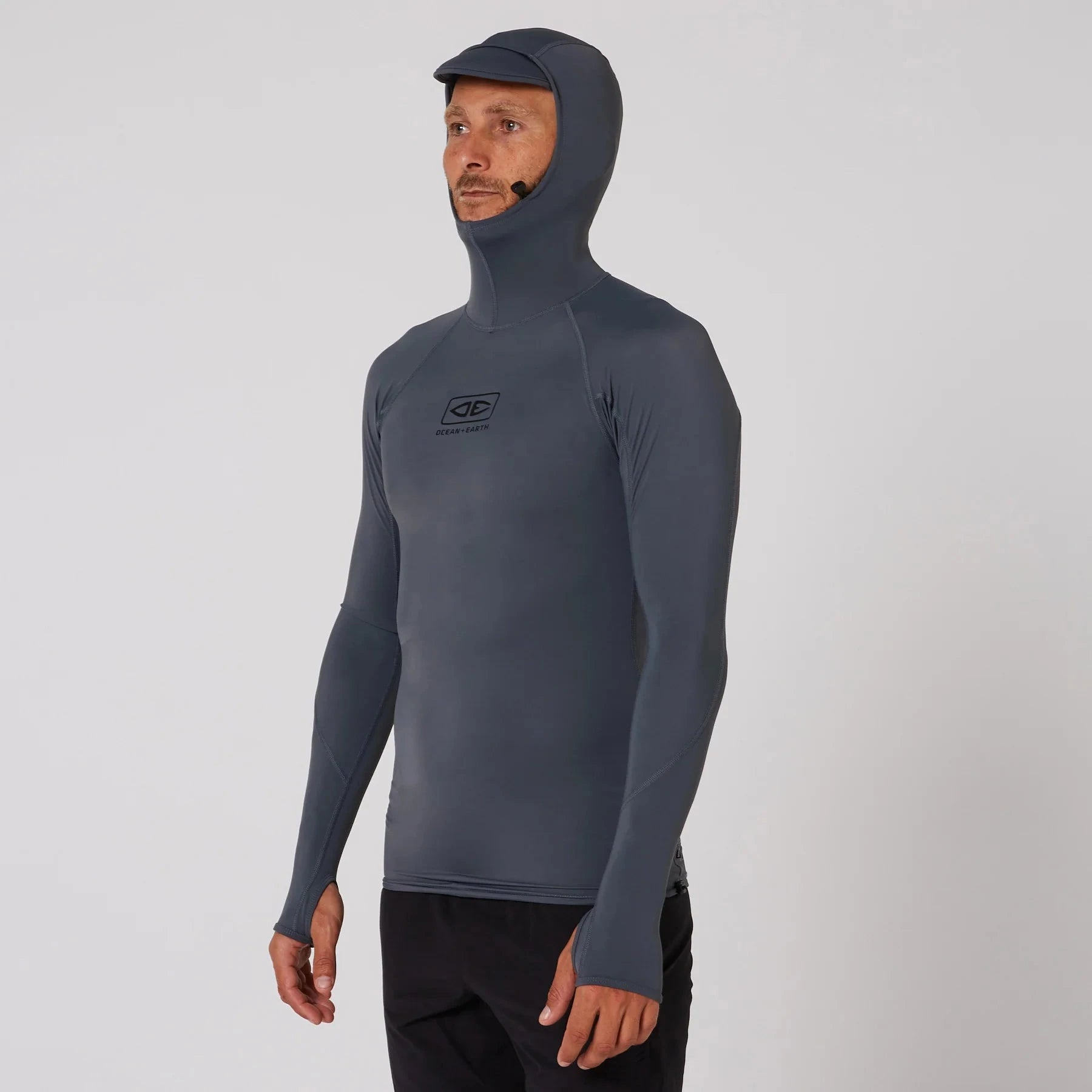 Men's Tropic Hooded Long Sleeve Rash Shirt - Charcoal Men's Rash Vests & Shorts Ocean & Earth S 
