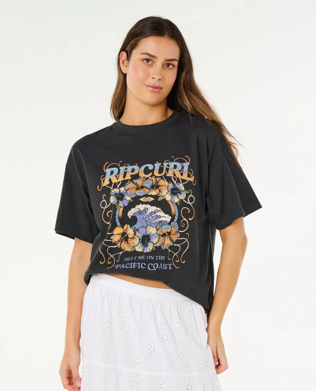 Pacific Coast Heritage Tee - Washed Black Women's T-Shirts and Vest Tops Rip Curl Women XS 
