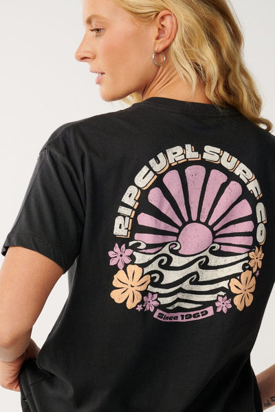 Party Wave Art Tee - Washed Black Women's T-Shirts and Vest Tops Rip Curl Women XS 